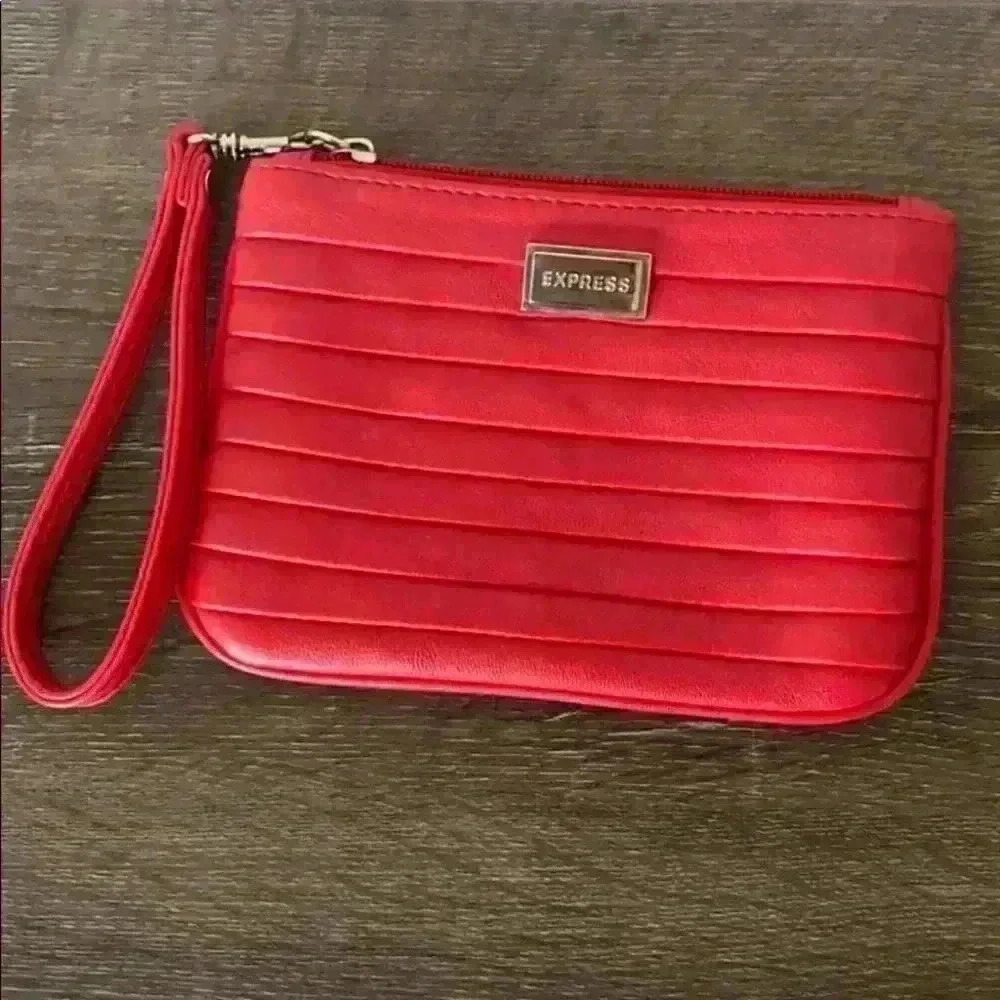 Express Red Wristlet Ribbed Silver Zipper